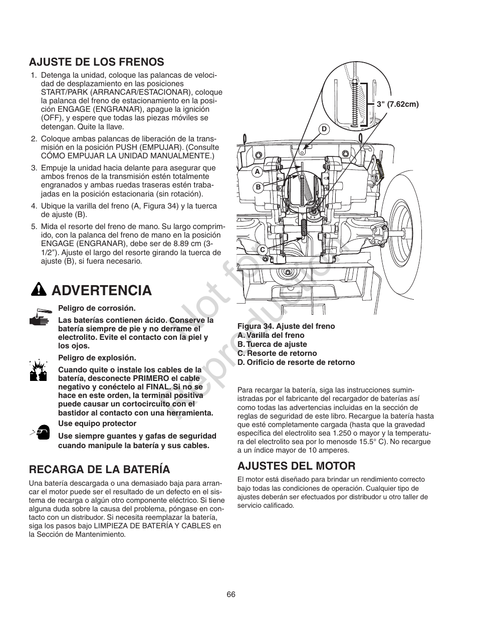 Not for reproduction, Advertencia | Craftsman 107.28993 User Manual | Page 66 / 112