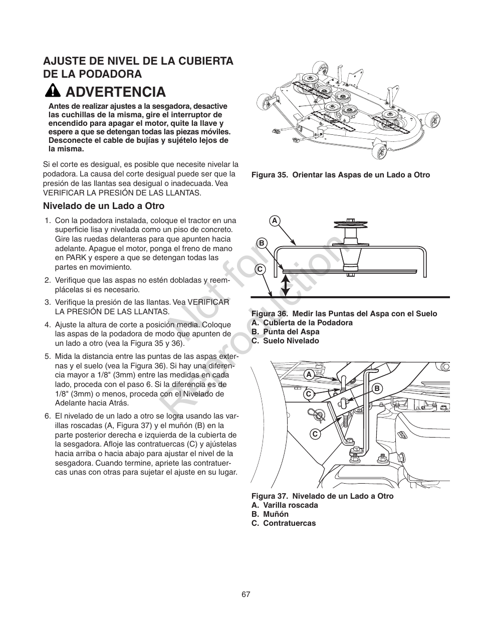 Not for reproduction, Advertencia | Craftsman 107.28993 User Manual | Page 67 / 112