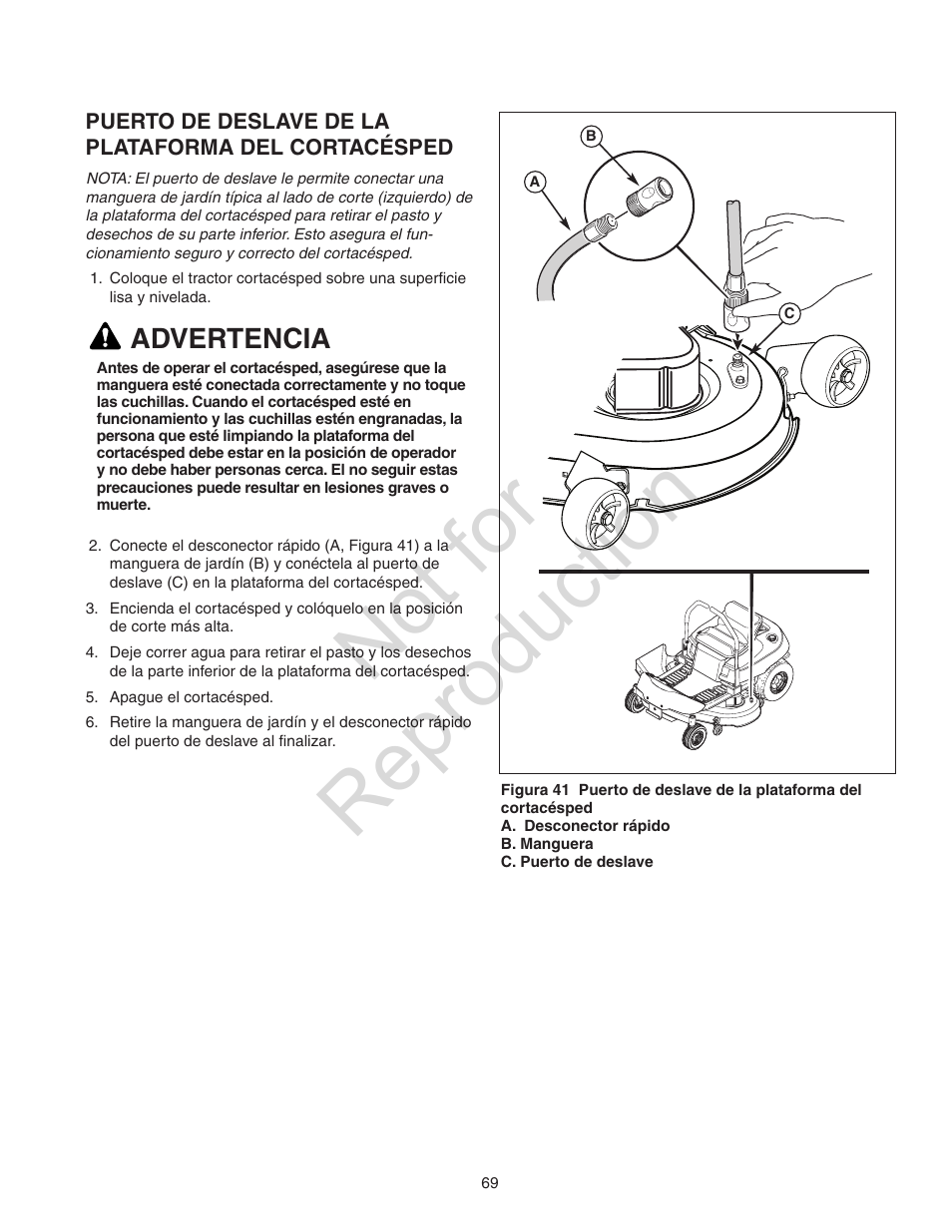 Not for reproduction, Advertencia | Craftsman 107.28993 User Manual | Page 69 / 112