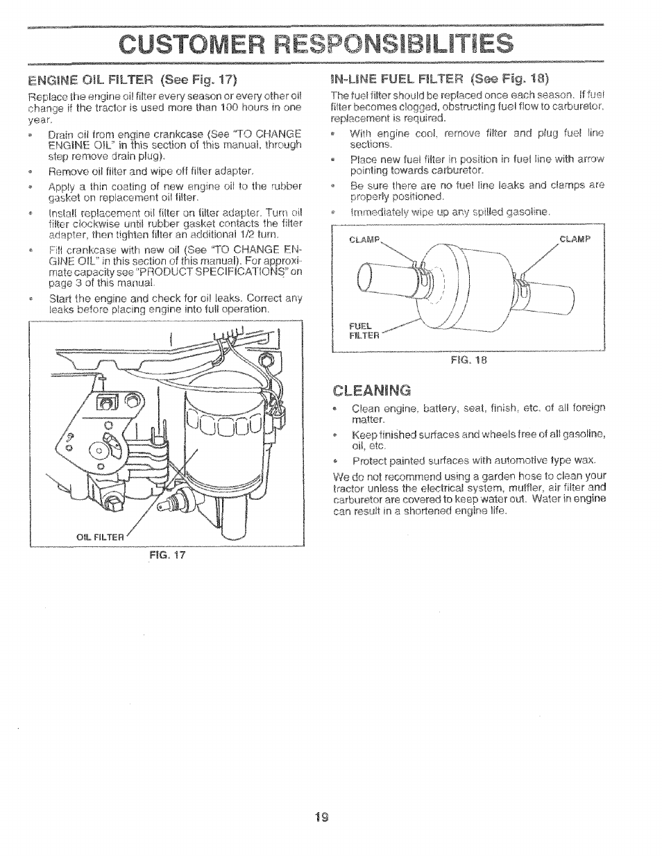 Customer respomsibilities, Cleaning | Craftsman 917.256544 User Manual | Page 19 / 56