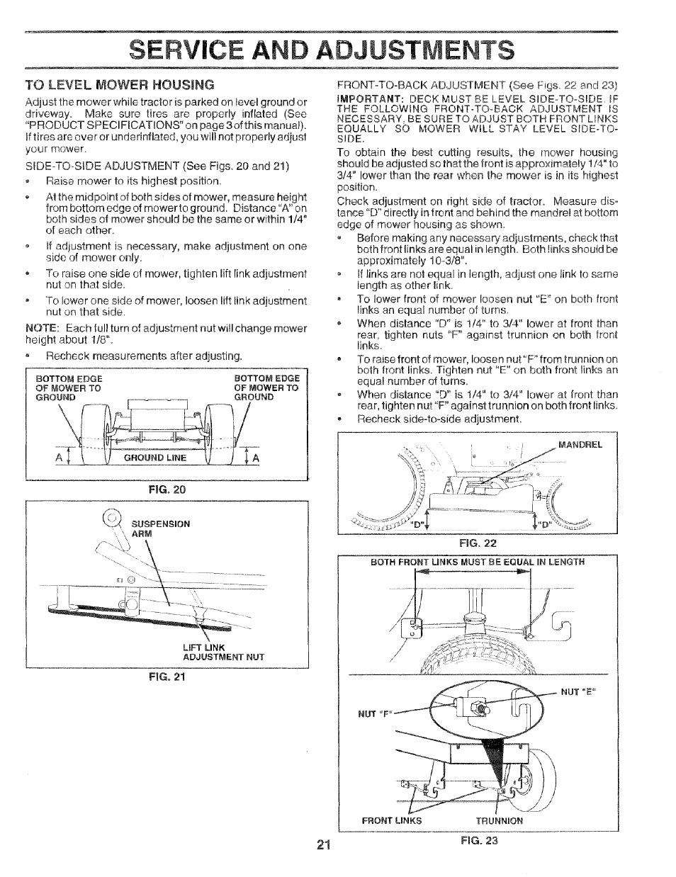 Service and adjustments | Craftsman 917.256544 User Manual | Page 21 / 56