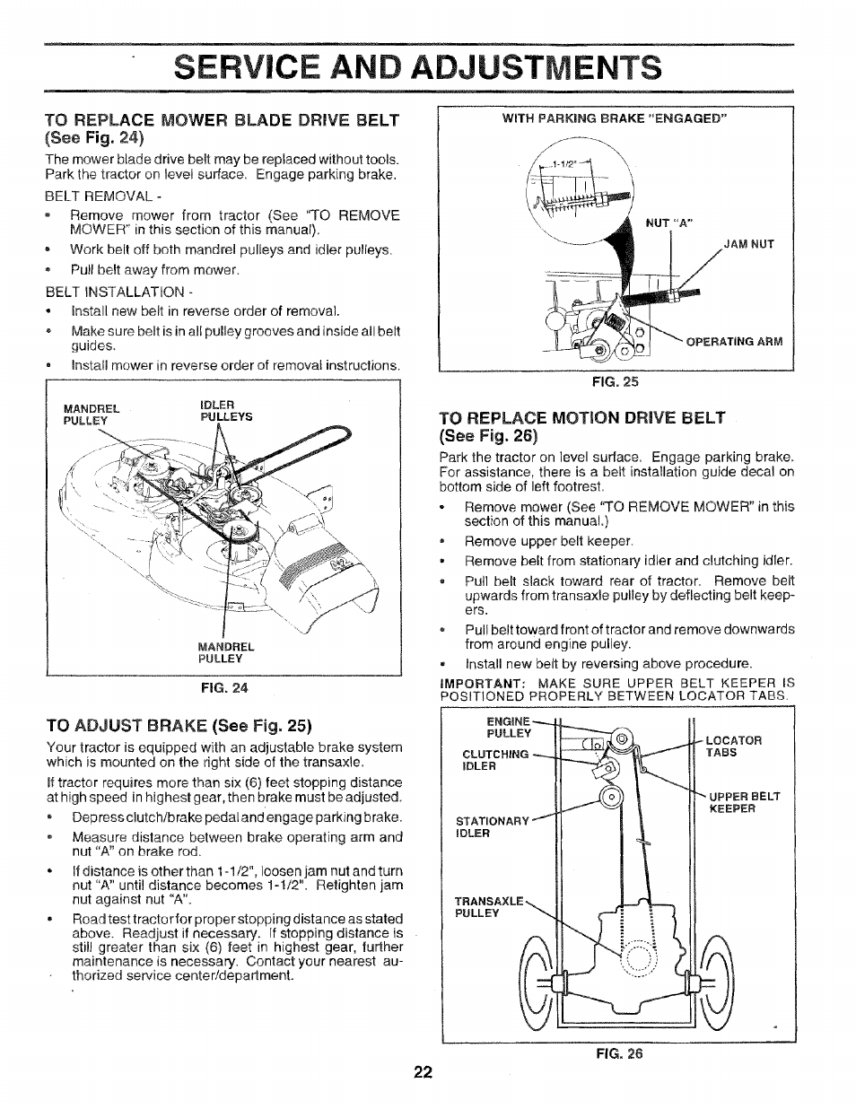 Service and adjustments | Craftsman 917.256544 User Manual | Page 22 / 56