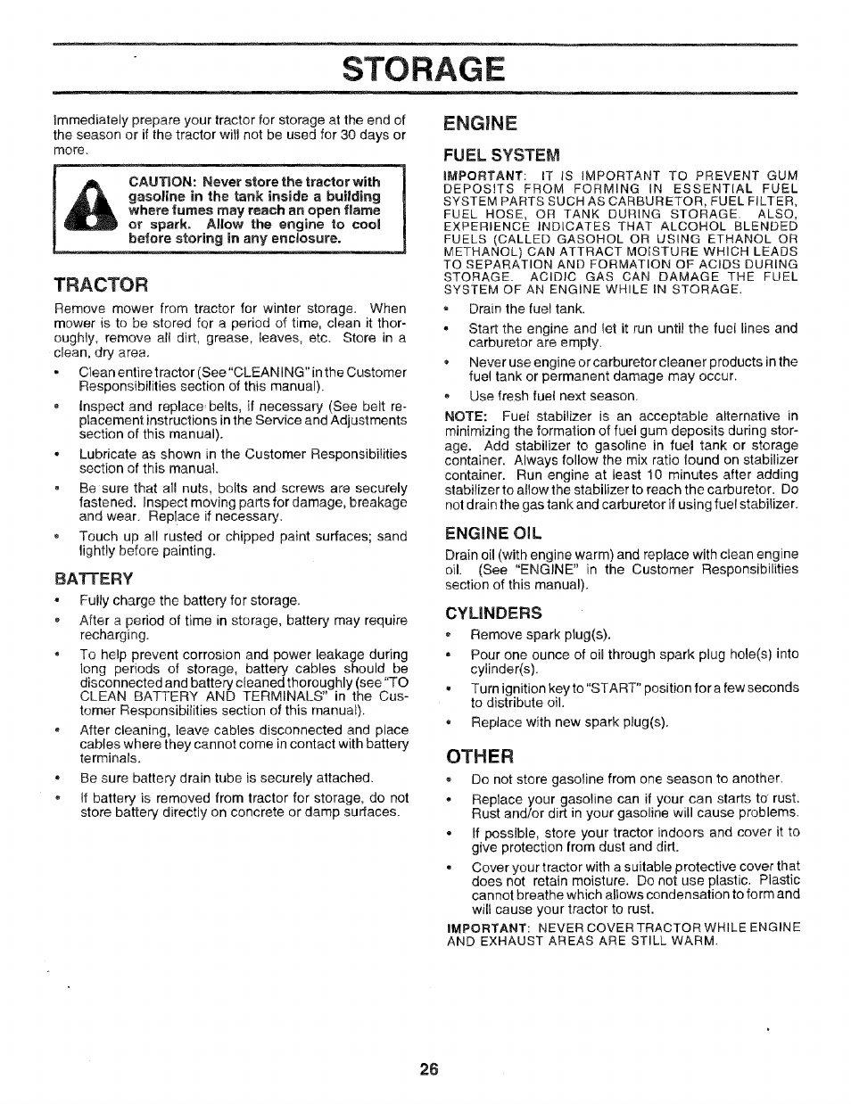 Storage, Other, Tractor | Engine | Craftsman 917.256544 User Manual | Page 26 / 56