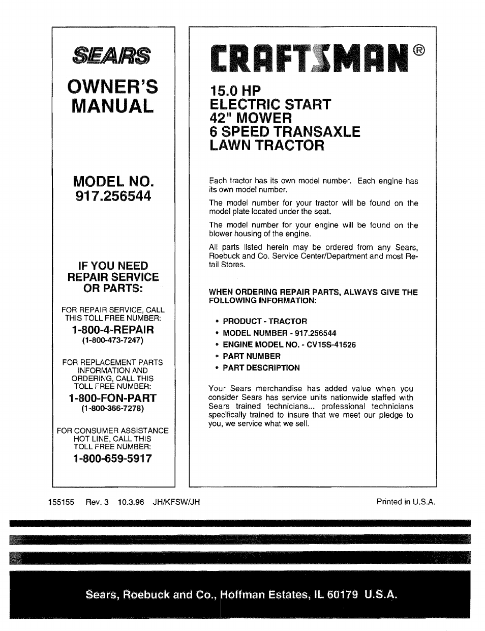 Croftimnn, Owner’s, Manual | 0 hp | Craftsman 917.256544 User Manual | Page 56 / 56