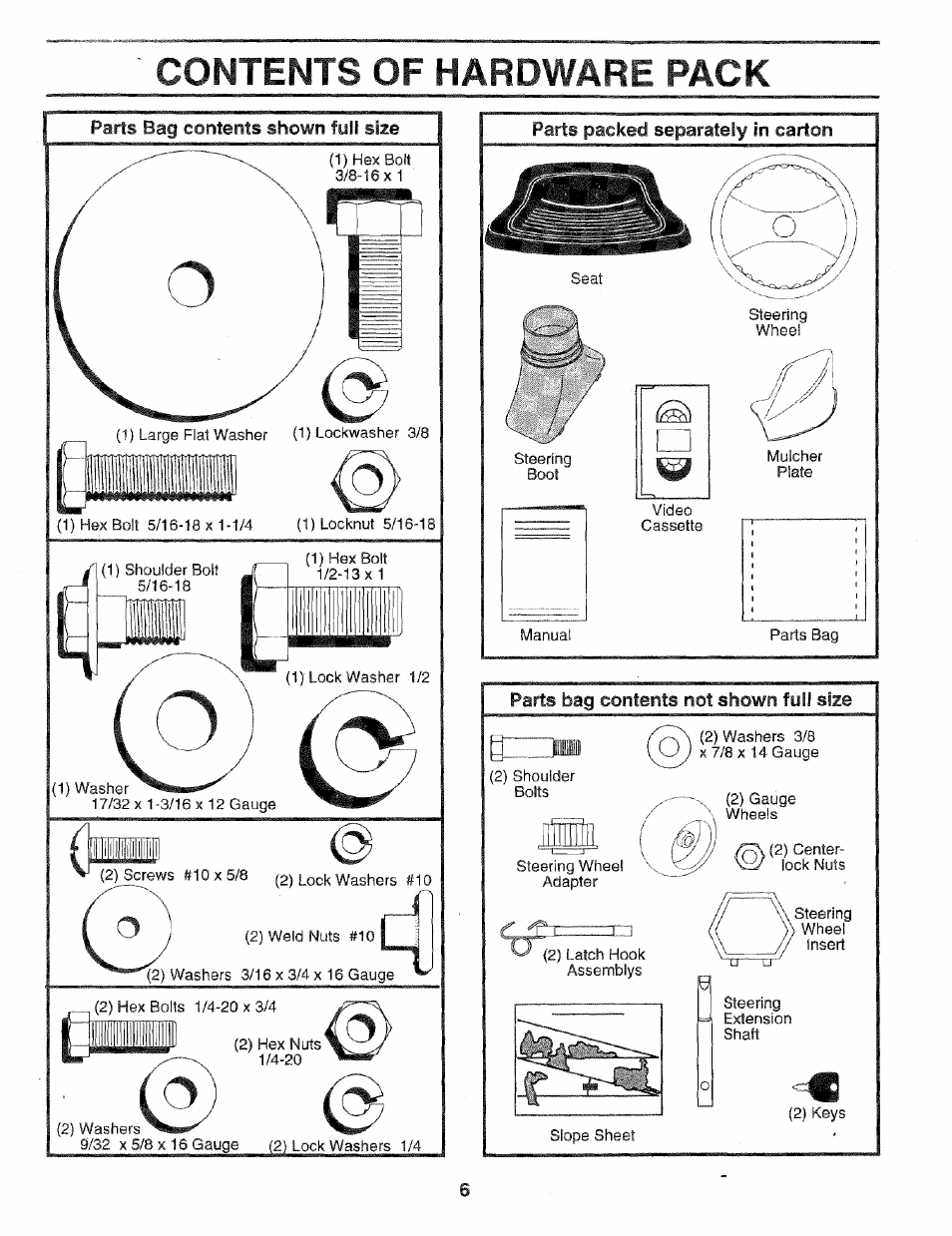 Contents of hardware pack | Craftsman 917.256544 User Manual | Page 6 / 56