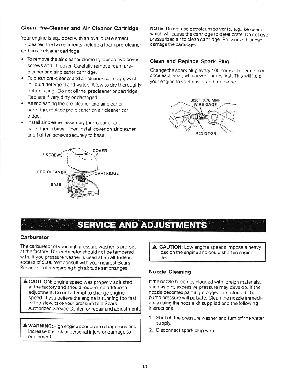 Service and a, Djustments | Craftsman 919.679180 User Manual | Page 13 / 33