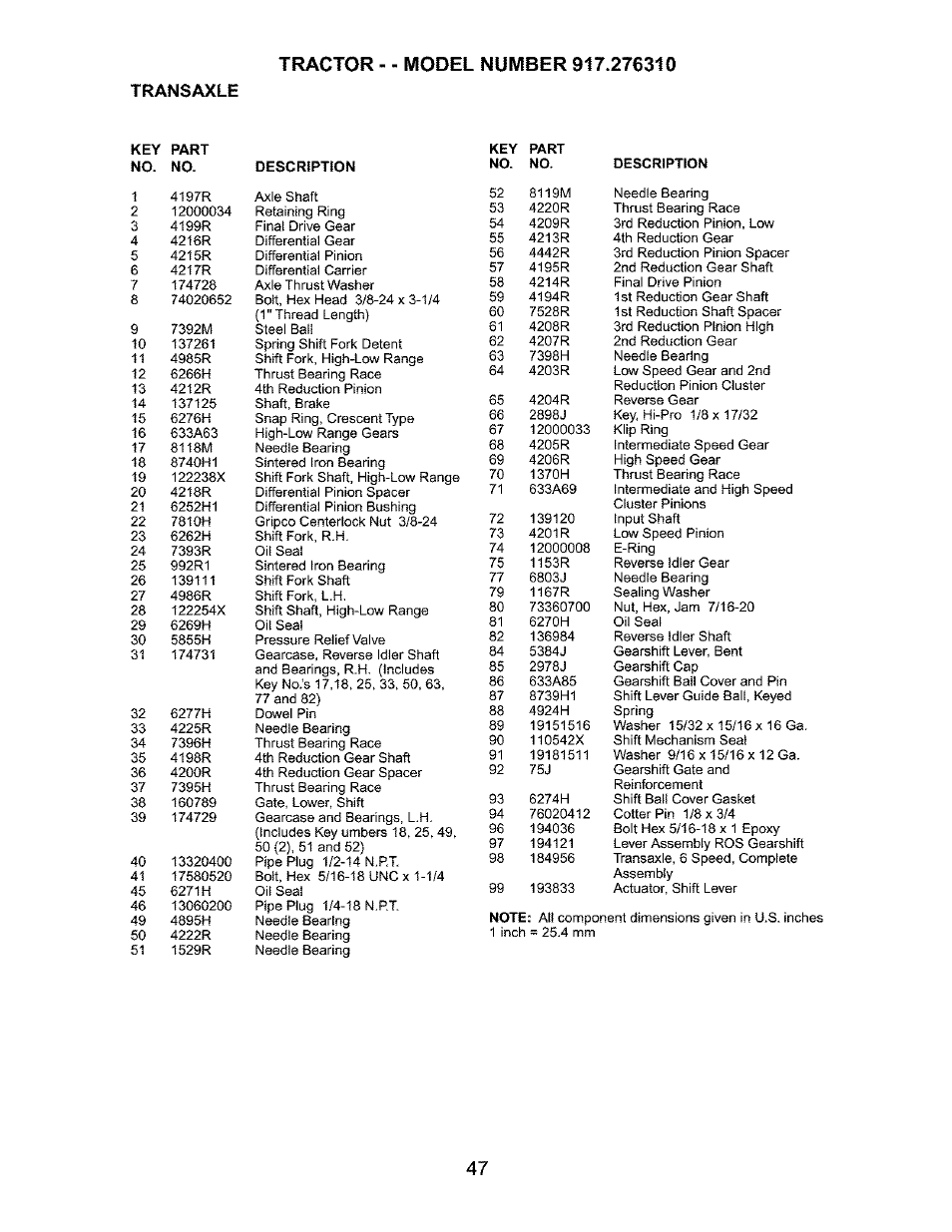 Transaxle | Craftsman 917.276310 User Manual | Page 47 / 56