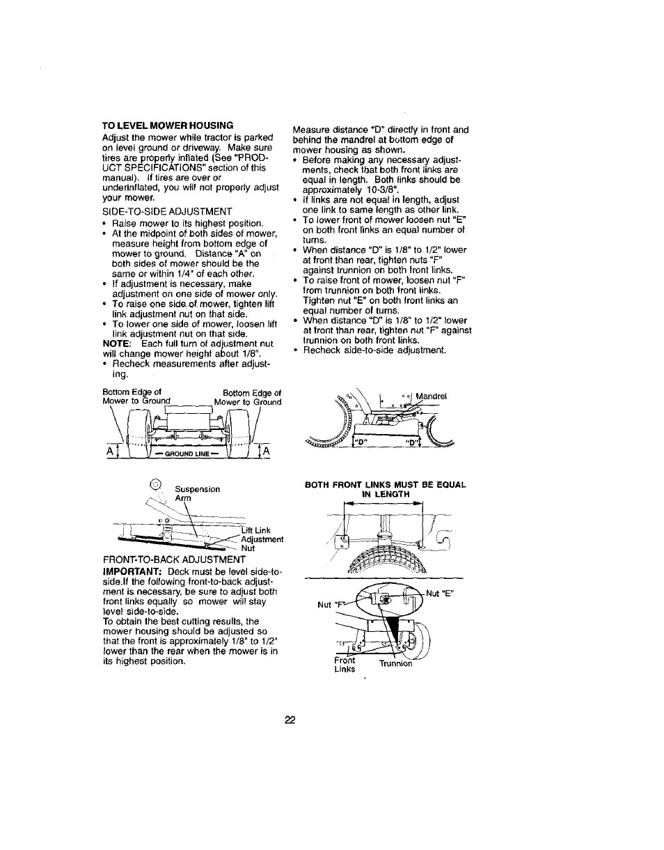 To level mower housing | Craftsman 917.272051 User Manual | Page 22 / 60