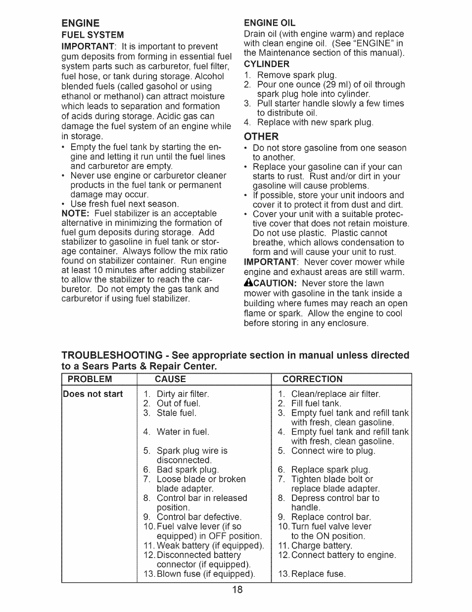 Engine, Engine oil, Other | Craftsman 917.376394 User Manual | Page 18 / 48