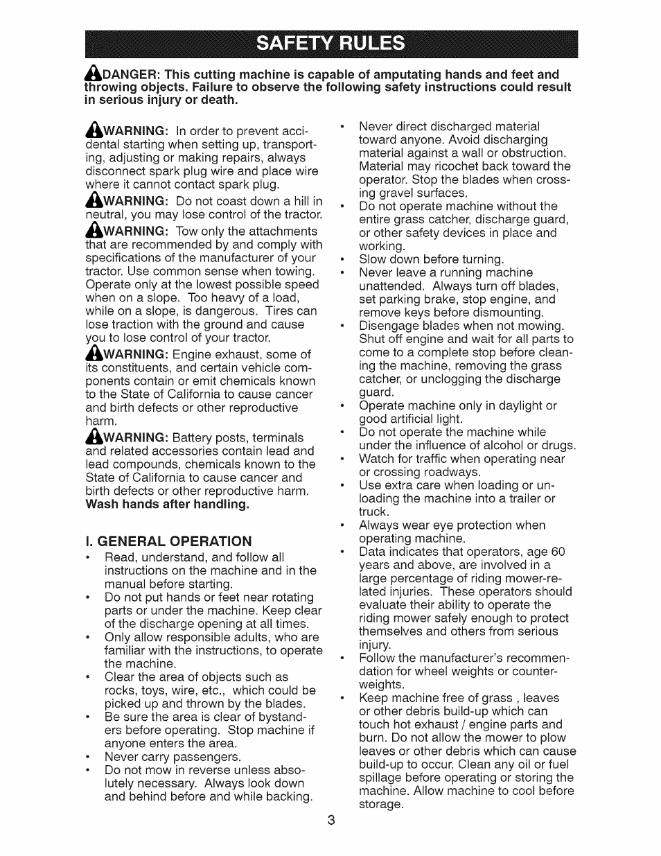 I. general operation, Safety rules | Craftsman 917.28927 User Manual | Page 3 / 68