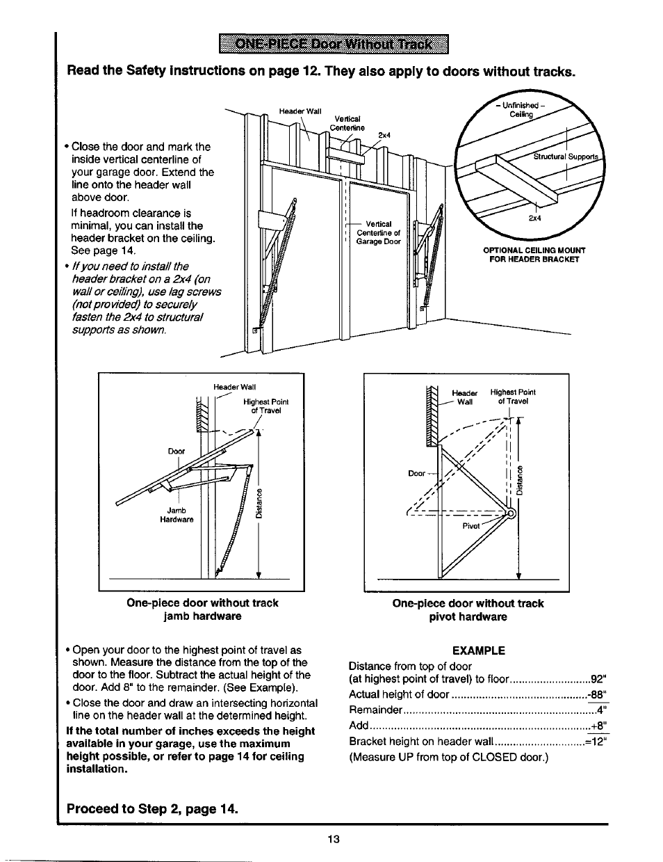 Proceed to step 2, page 14 | Craftsman 1/2 HP GARAGE DOOR OPENER 139.53978SRT User Manual | Page 13 / 40