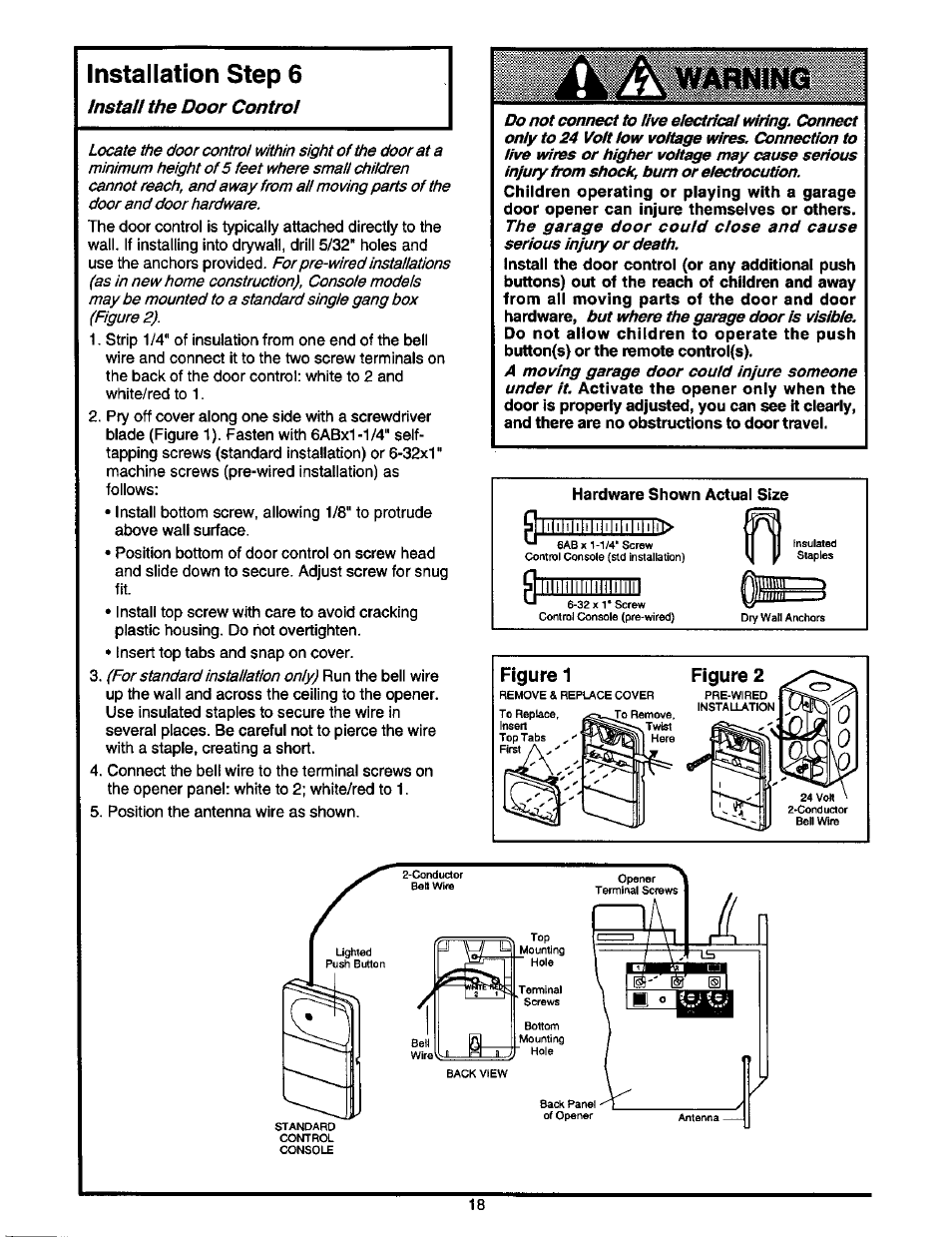 Figure 1, Installation step 6, For standard installation only) | Figure 2 | Craftsman 1/2 HP GARAGE DOOR OPENER 139.53978SRT User Manual | Page 18 / 40