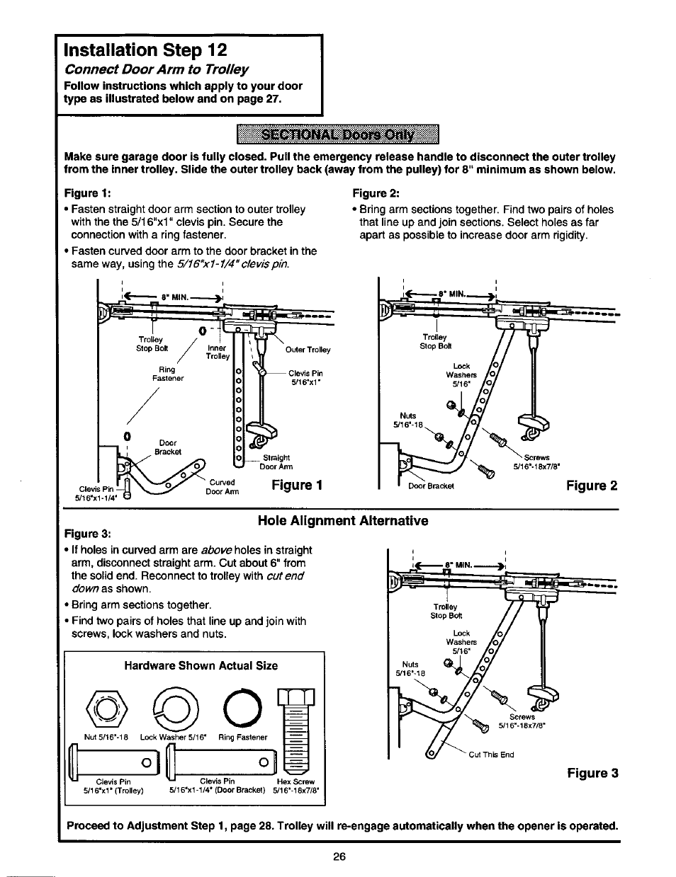 Installation step 12, Hole alignment alternative | Craftsman 1/2 HP GARAGE DOOR OPENER 139.53978SRT User Manual | Page 26 / 40