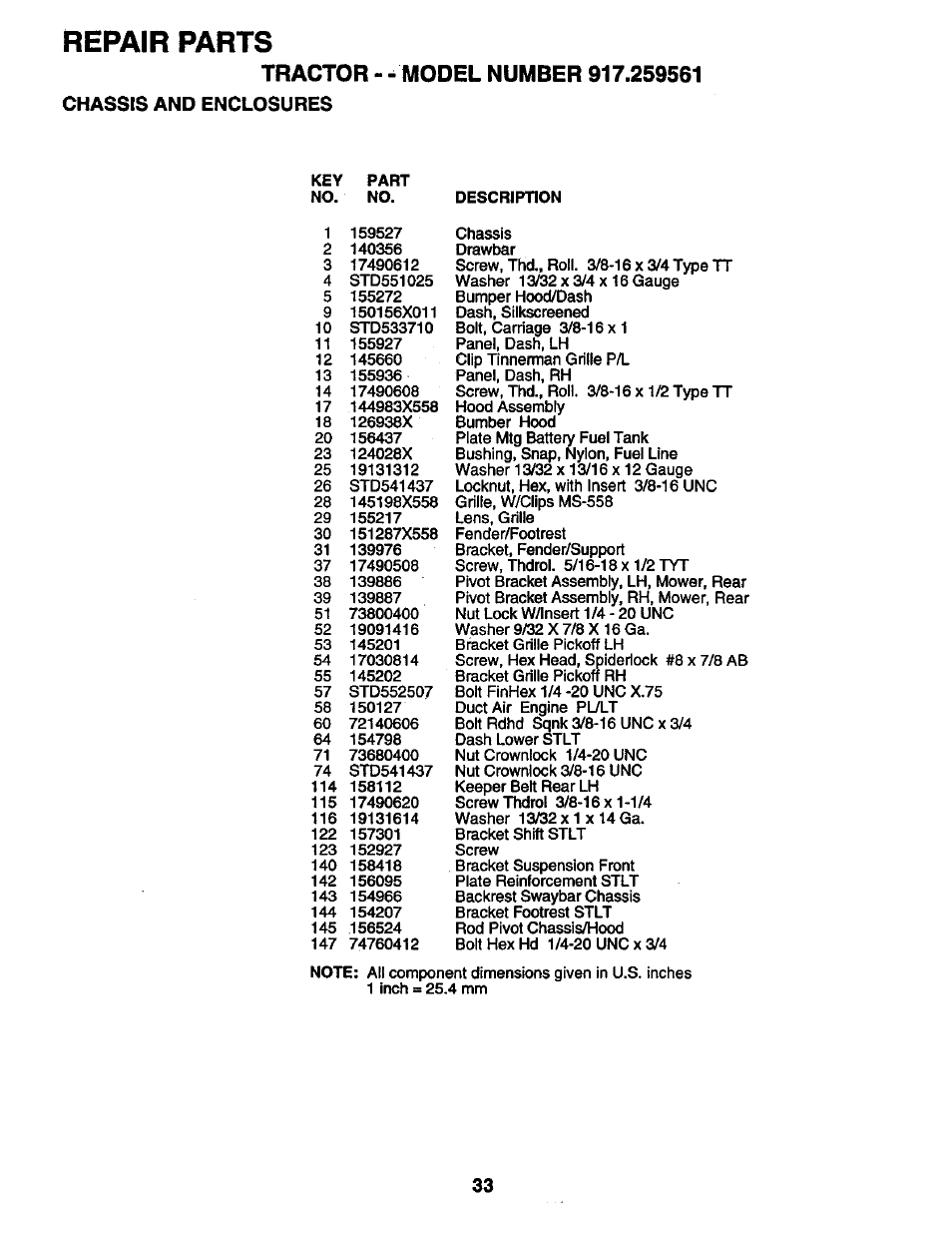 Repair parts | Craftsman 917.259561 User Manual | Page 33 / 56
