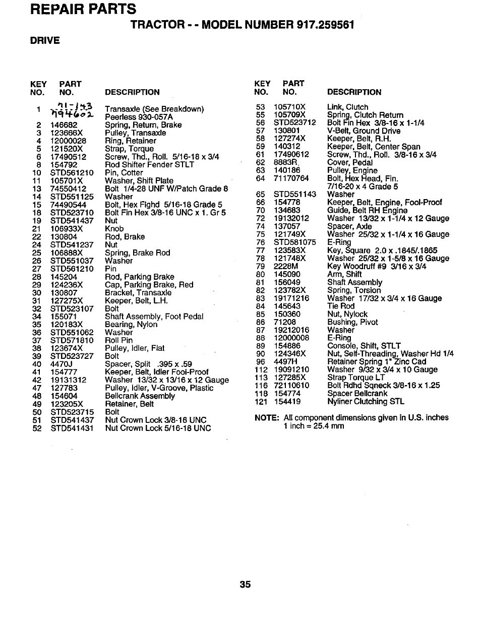 Drive, Repair parts | Craftsman 917.259561 User Manual | Page 35 / 56