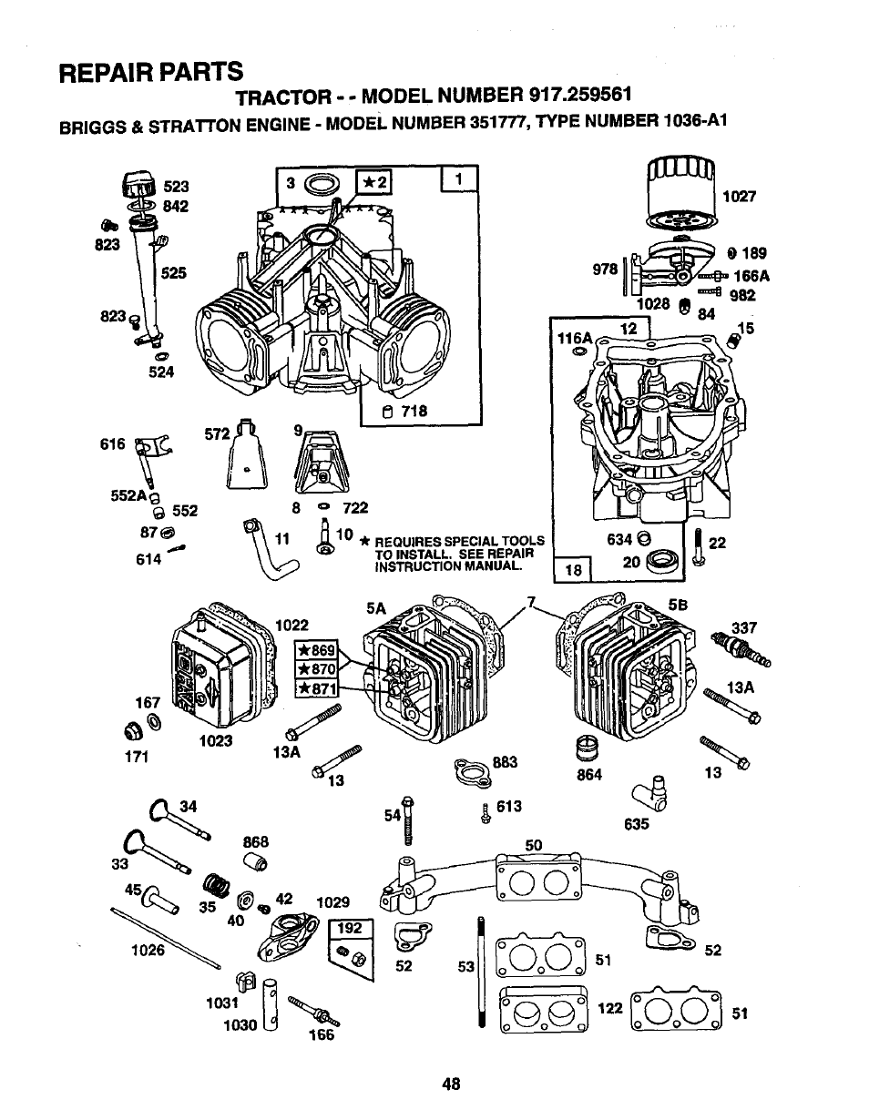 Repair parts | Craftsman 917.259561 User Manual | Page 48 / 56