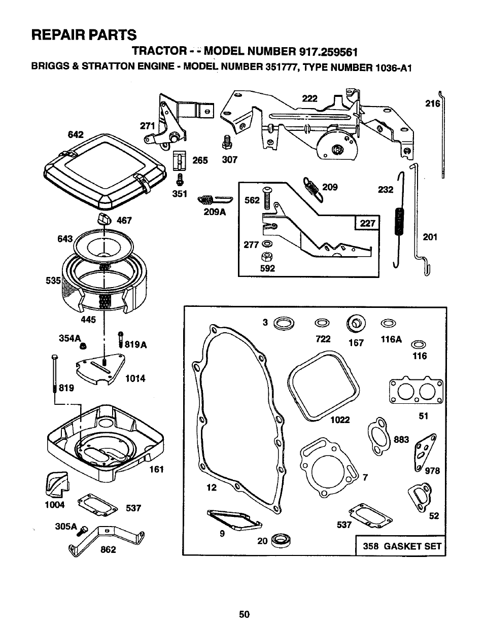 Repair parts | Craftsman 917.259561 User Manual | Page 50 / 56