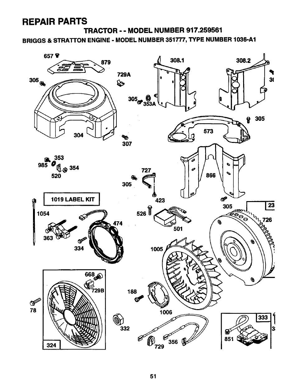 Repair parts | Craftsman 917.259561 User Manual | Page 51 / 56