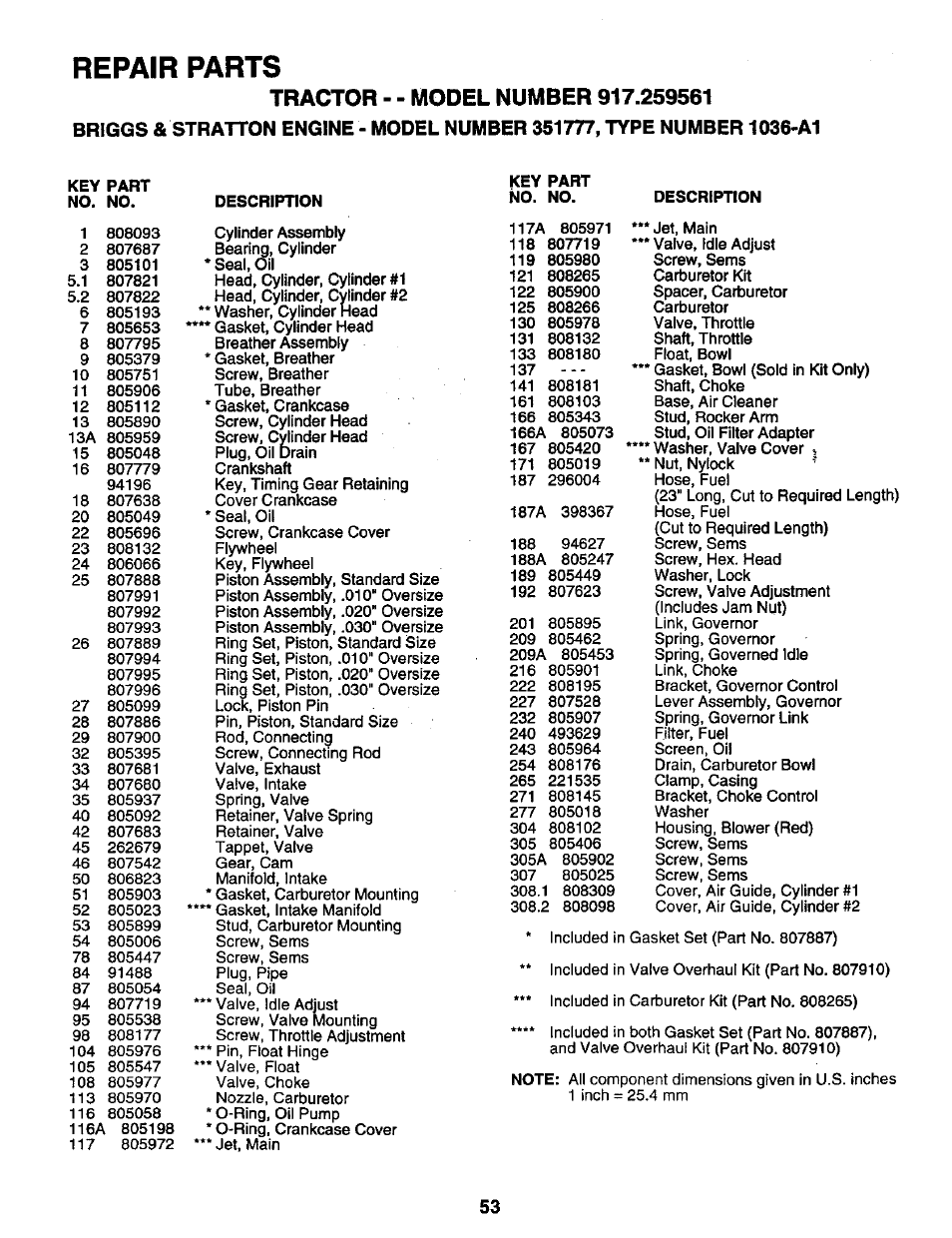 Repair parts | Craftsman 917.259561 User Manual | Page 53 / 56