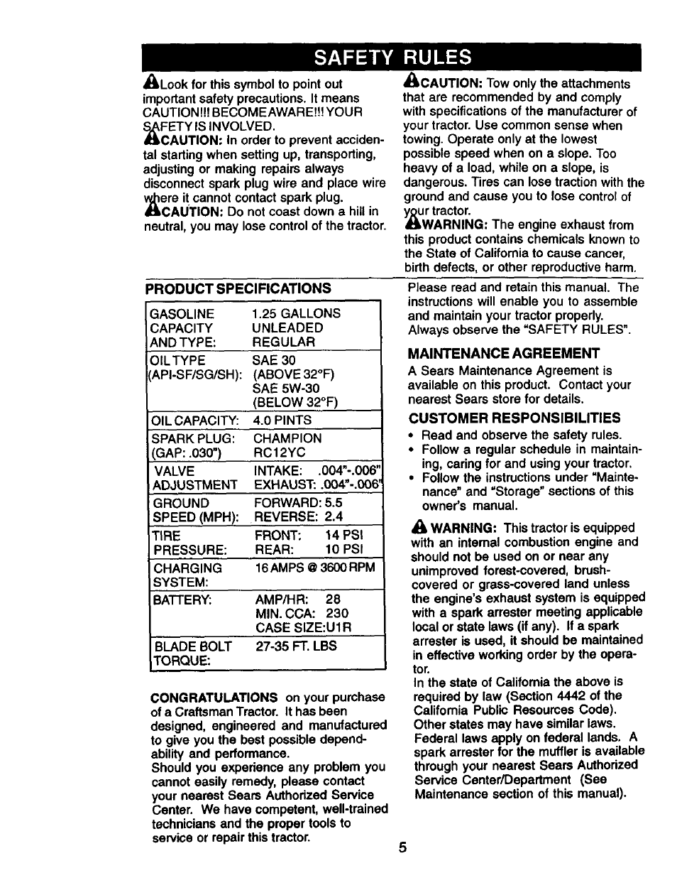 Safety rules | Craftsman 917.270760 User Manual | Page 5 / 60