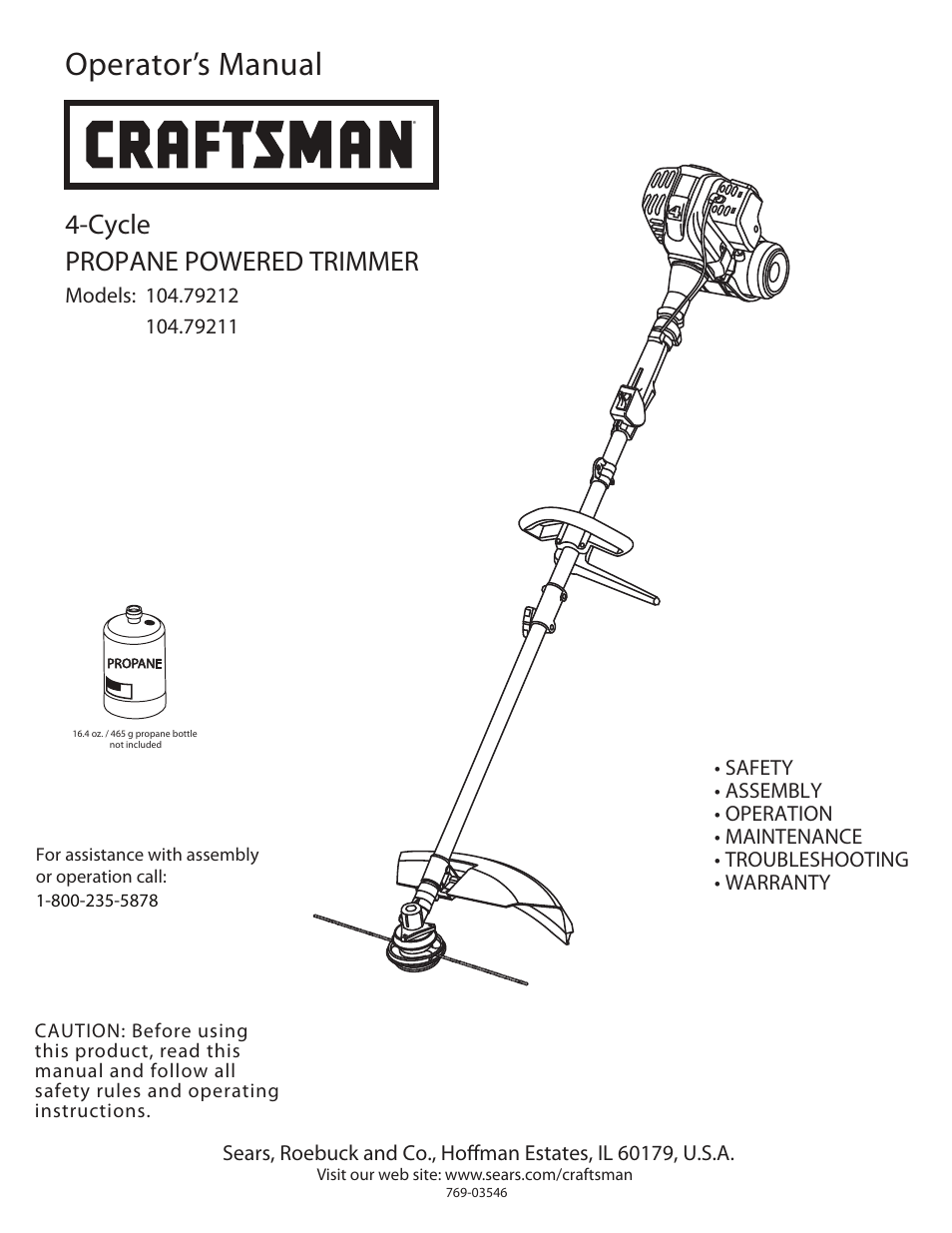 Craftsman 4-Cycle PROPANE POWERED TRIMMER 104.79211 User Manual | 20 pages