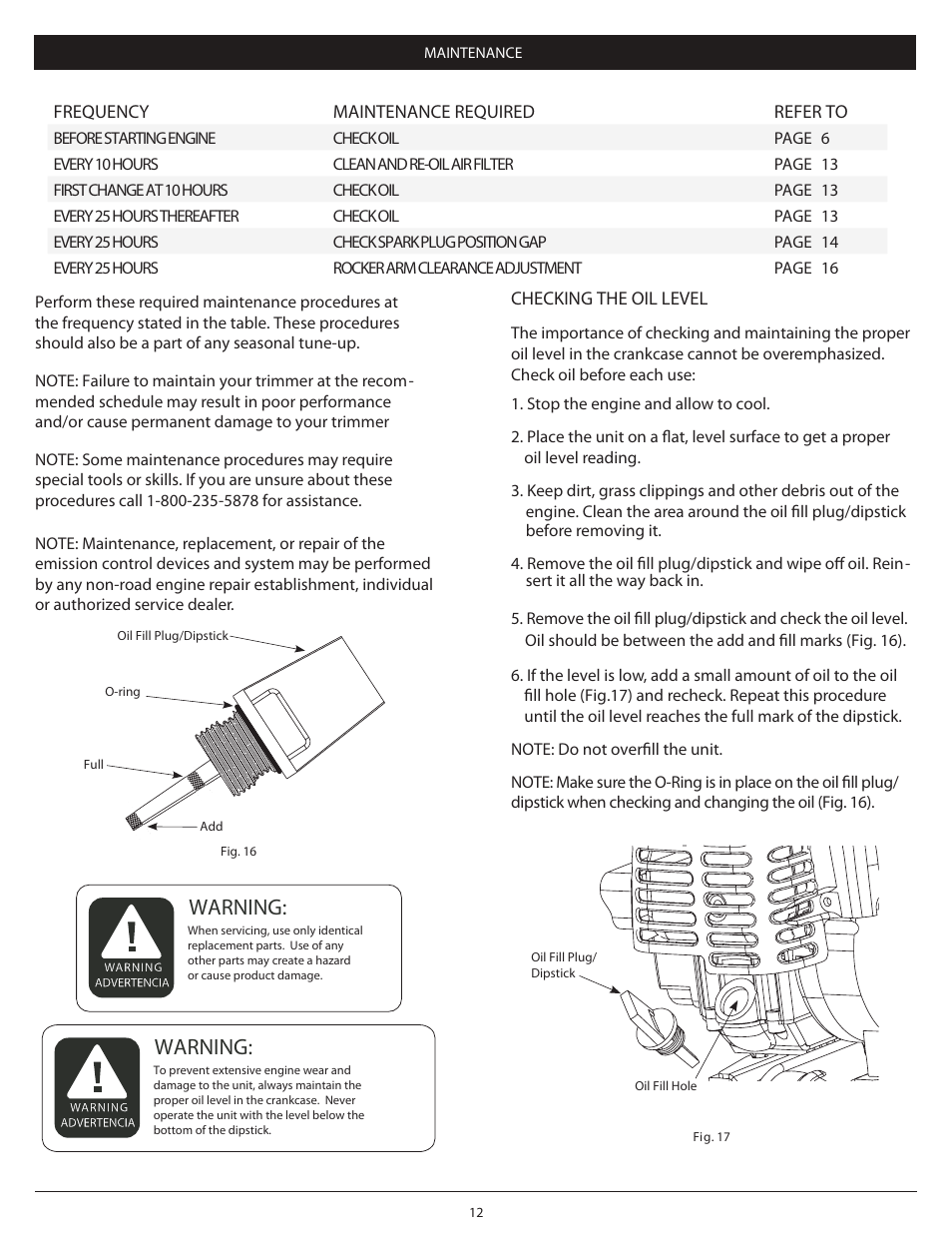 Pg 12, Warning | Craftsman 4-Cycle PROPANE POWERED TRIMMER 104.79211 User Manual | Page 12 / 20