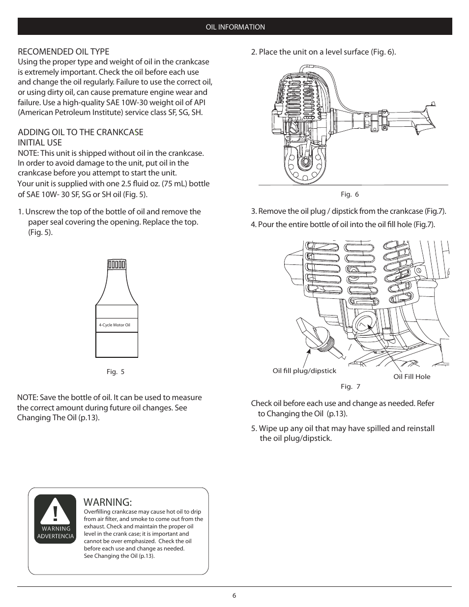 Pg 6, Warning | Craftsman 4-Cycle PROPANE POWERED TRIMMER 104.79211 User Manual | Page 6 / 20