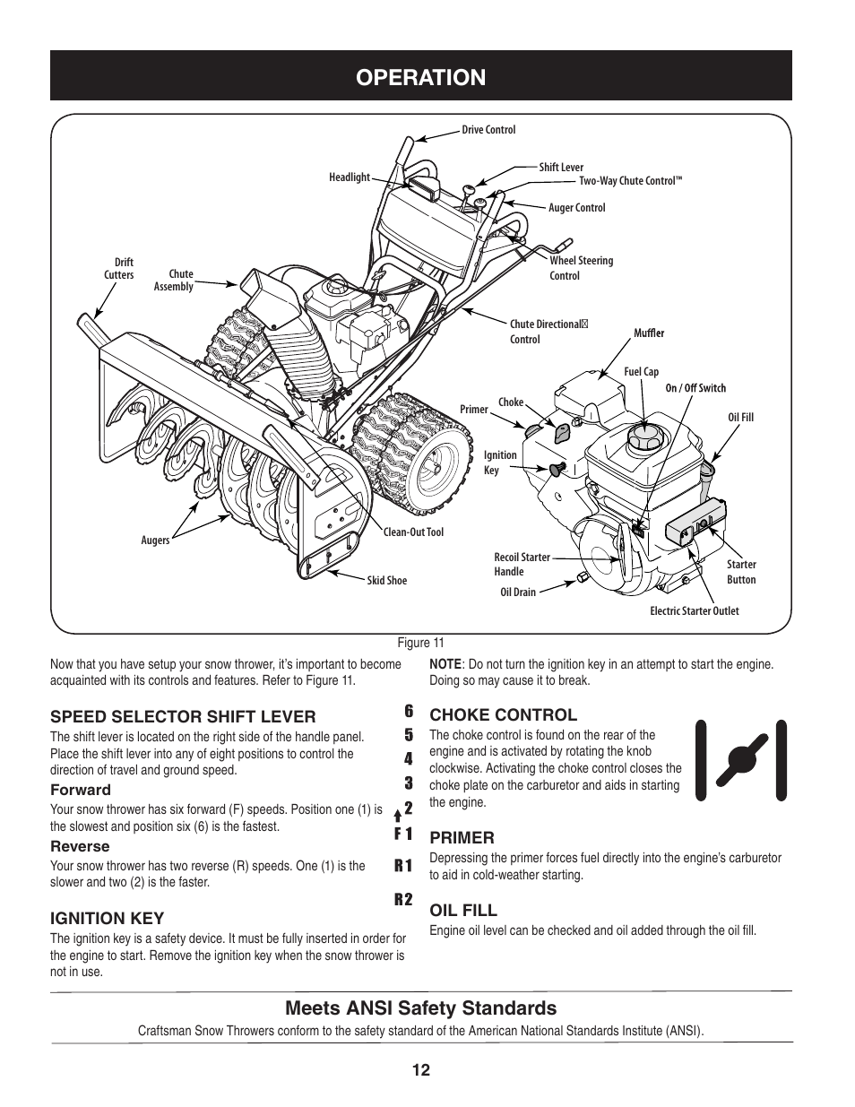 Operation, Meets ansi safety standards | Craftsman 247.88845 User Manual | Page 12 / 64