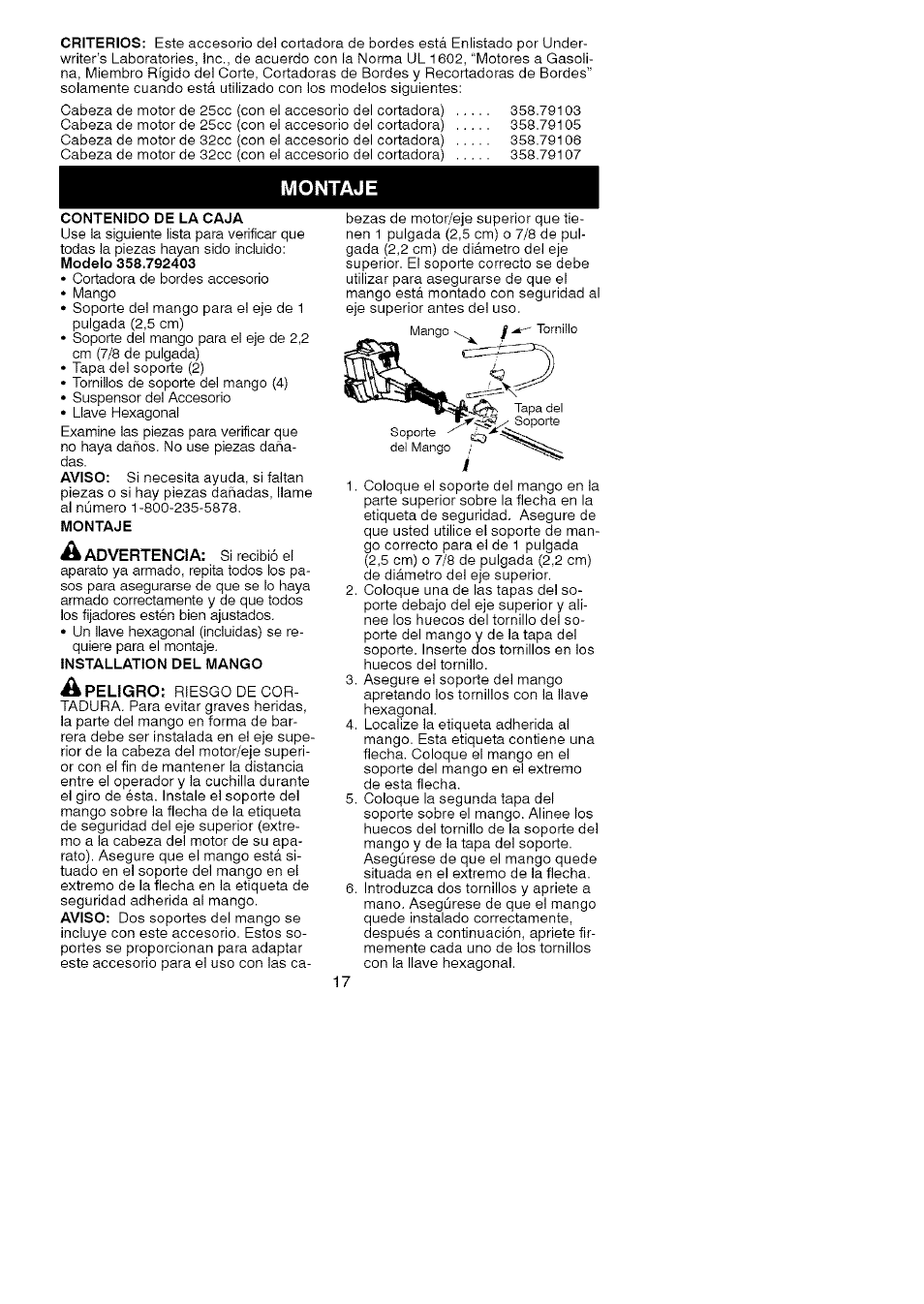 Montaje | Craftsman 358.792403 User Manual | Page 16 / 21