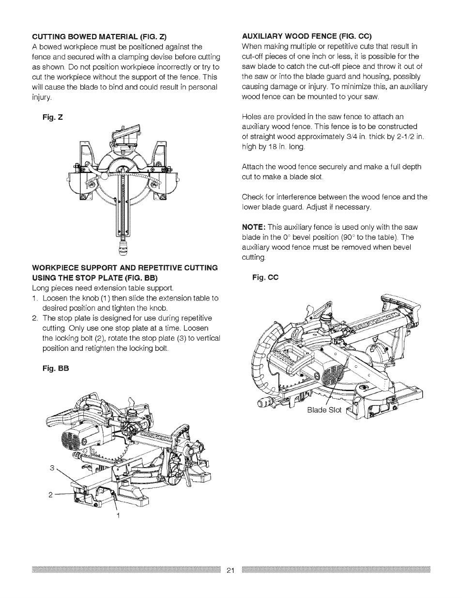 Cutting bowed material (fig. z), Fig. bb, Fig. cc | Craftsman 137.212370 User Manual | Page 21 / 30