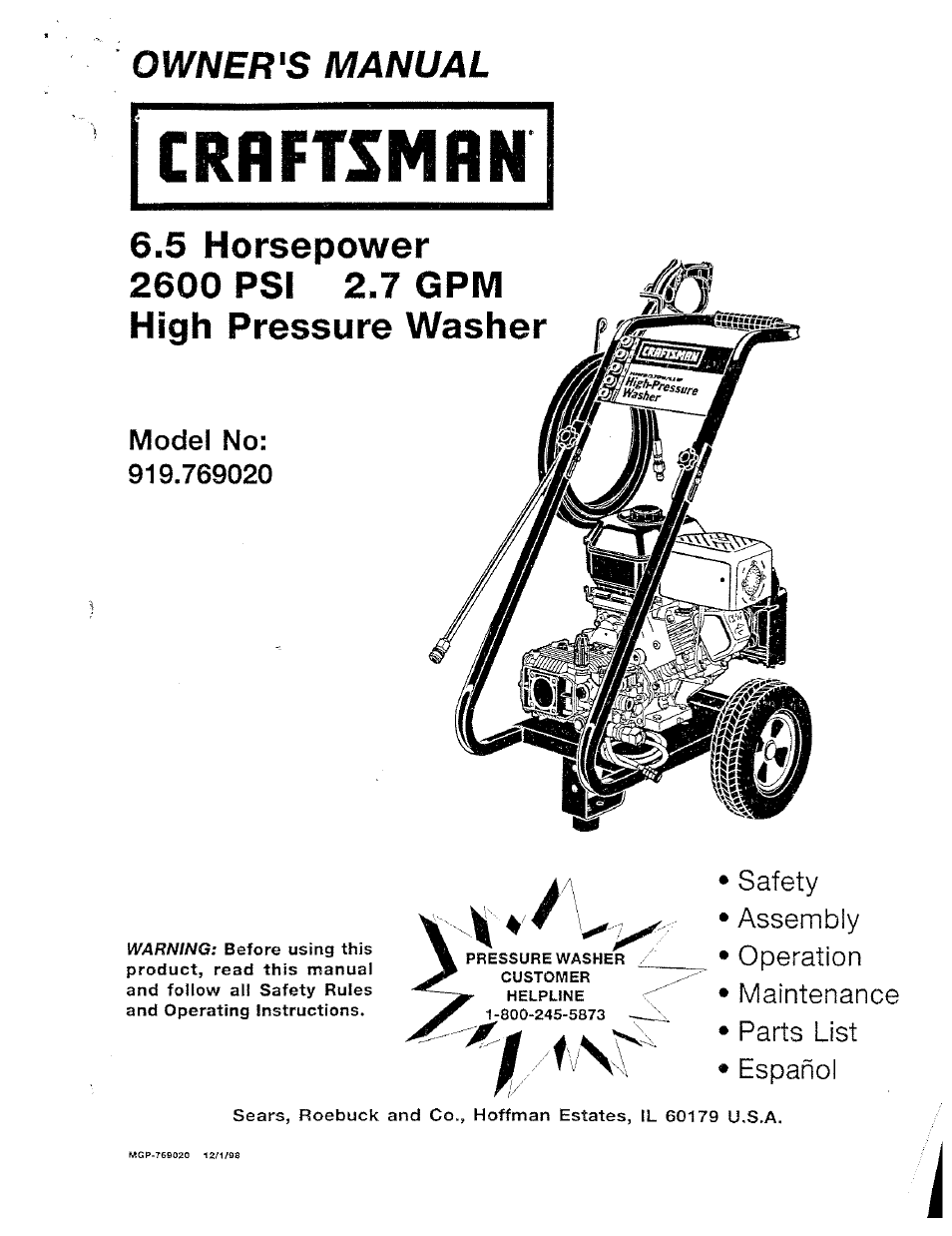 Craftsman 919.769020 User Manual | 30 pages