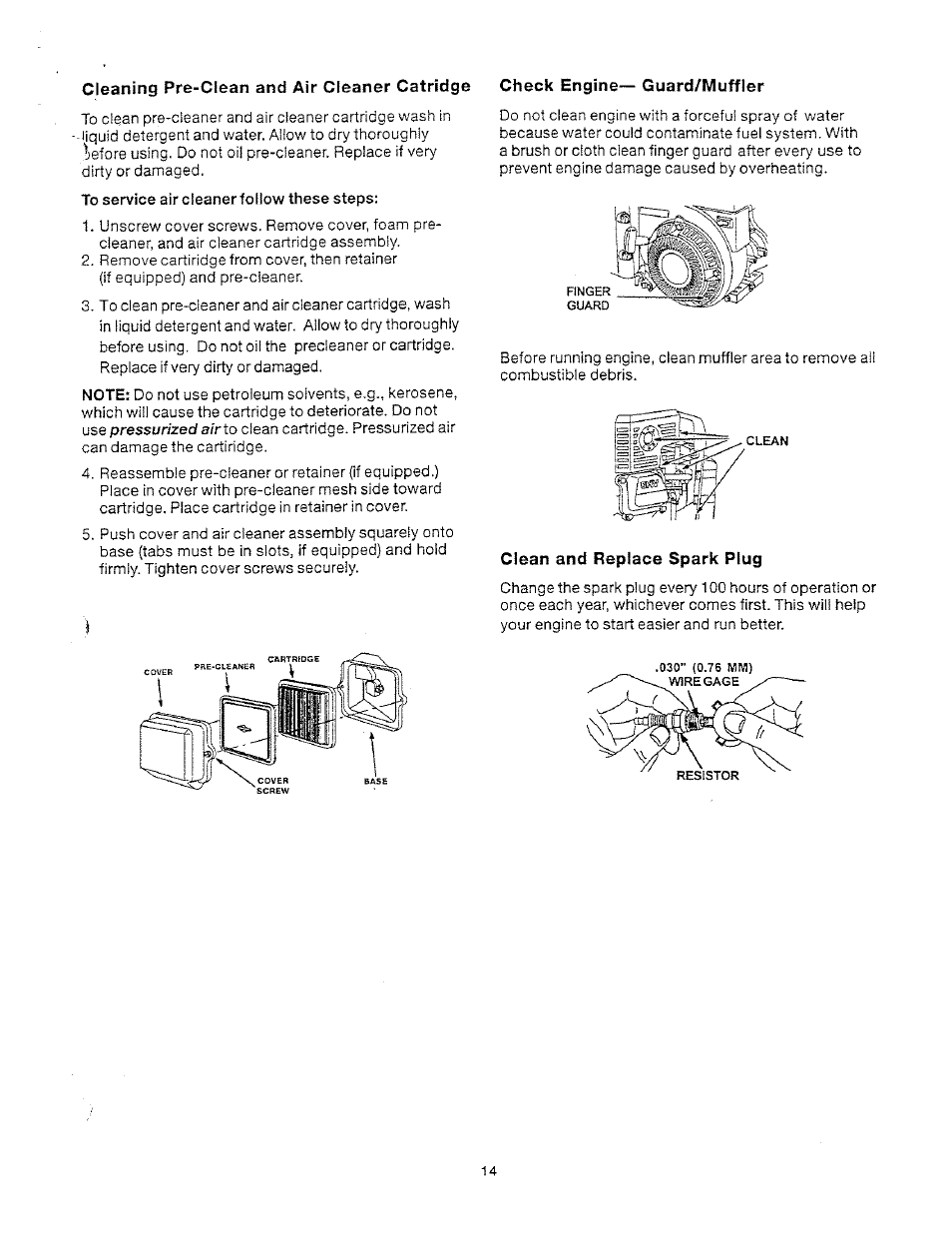 Clean and replace spark plug | Craftsman 919.769020 User Manual | Page 14 / 30