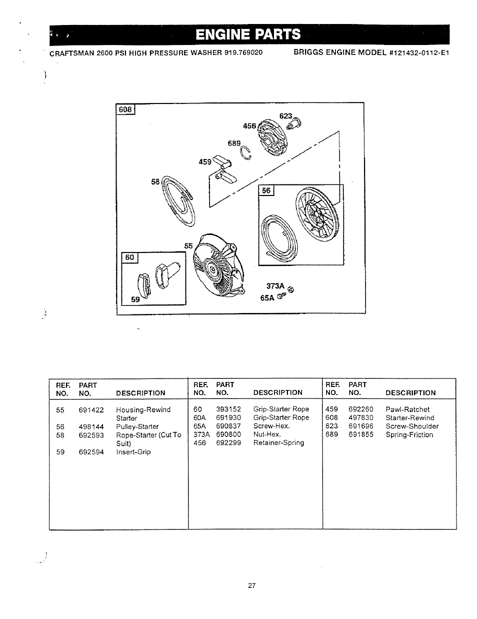 Engine parts | Craftsman 919.769020 User Manual | Page 27 / 30