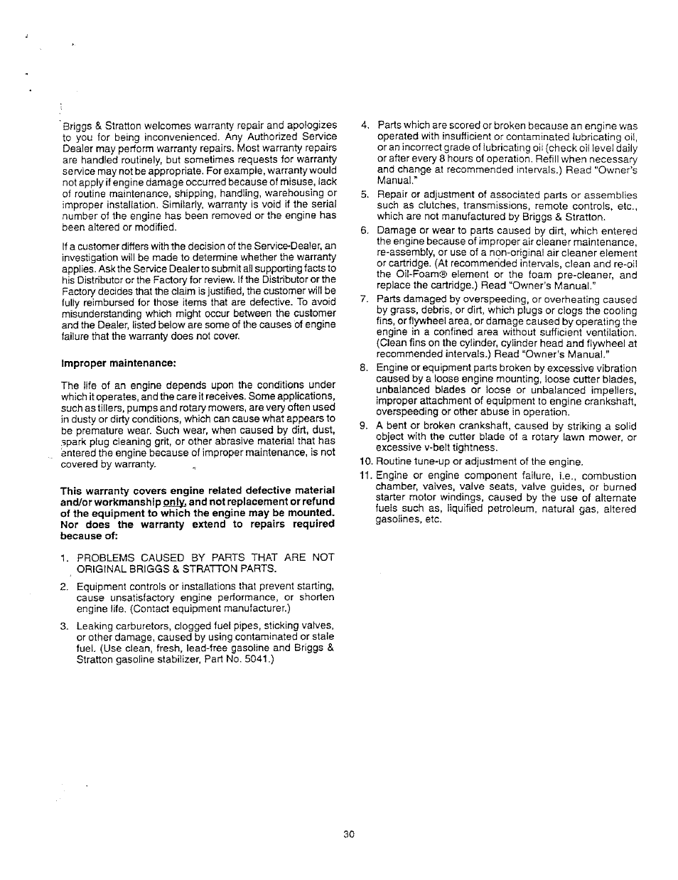 Improper maintenance | Craftsman 919.769020 User Manual | Page 29 / 30