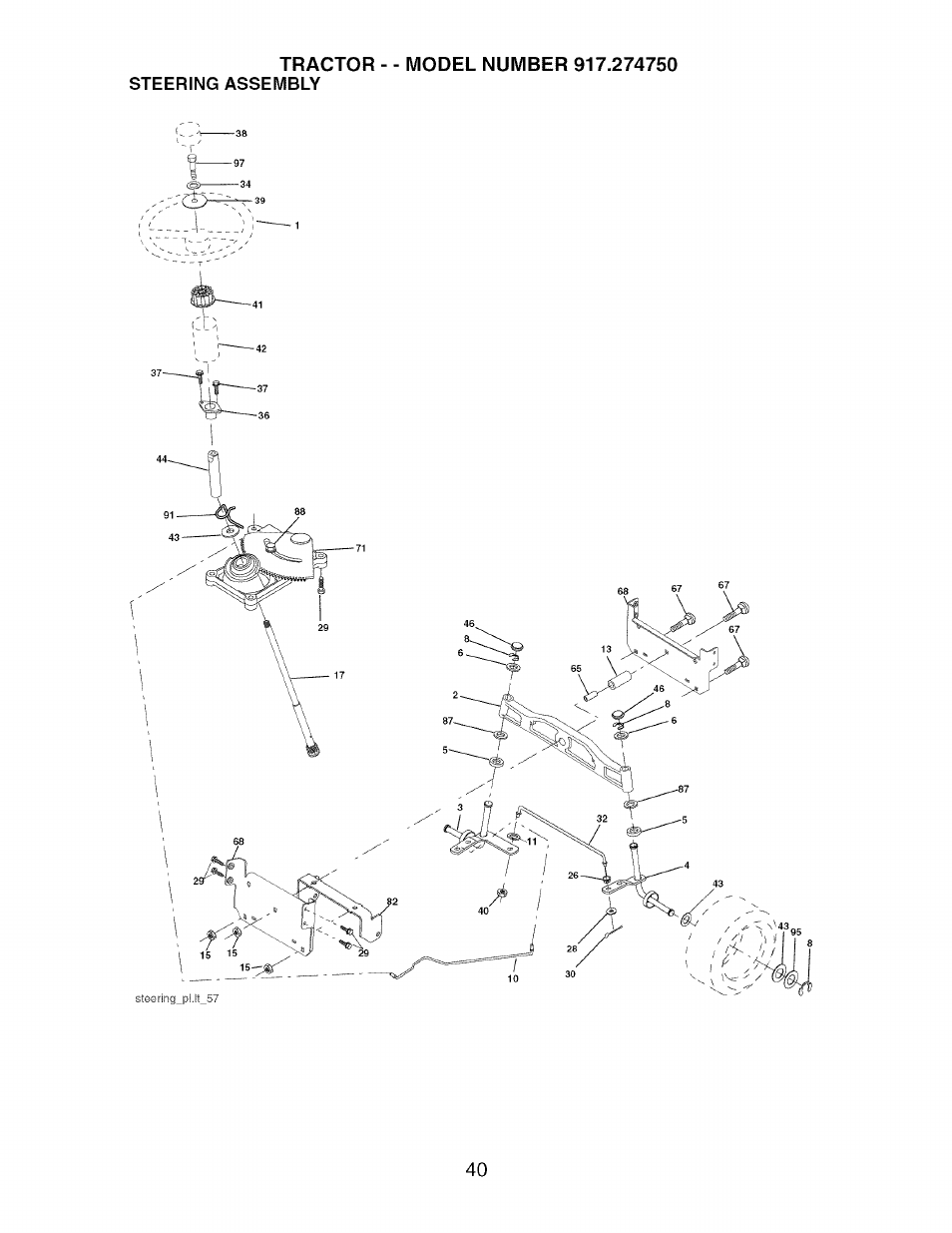 Steering asseybly | Craftsman 917.274750 User Manual | Page 40 / 56