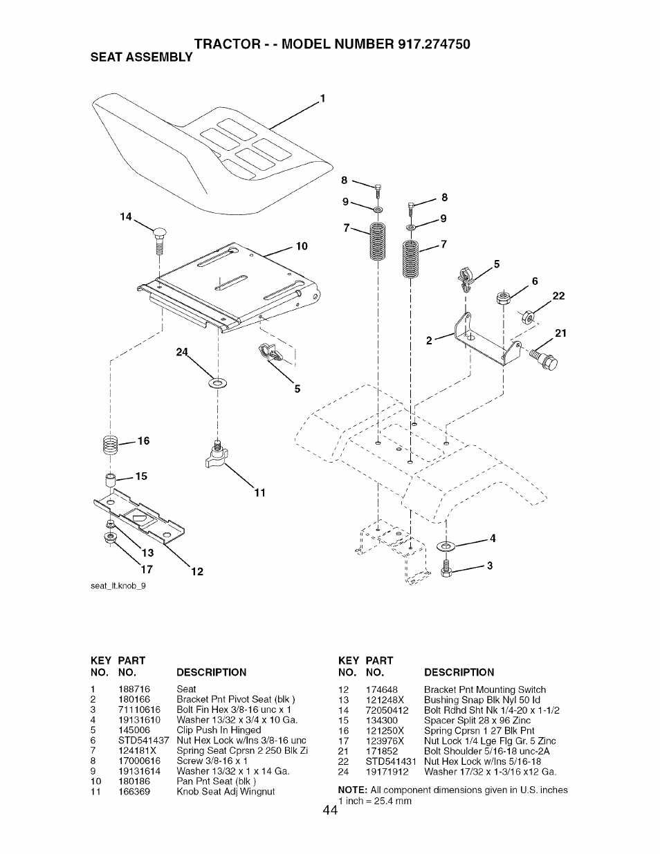 Seat assembly | Craftsman 917.274750 User Manual | Page 44 / 56