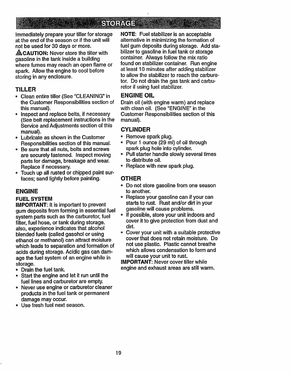 Tiller, Engine oil, Cylinder | Other | Craftsman 917.293300 User Manual | Page 19 / 36