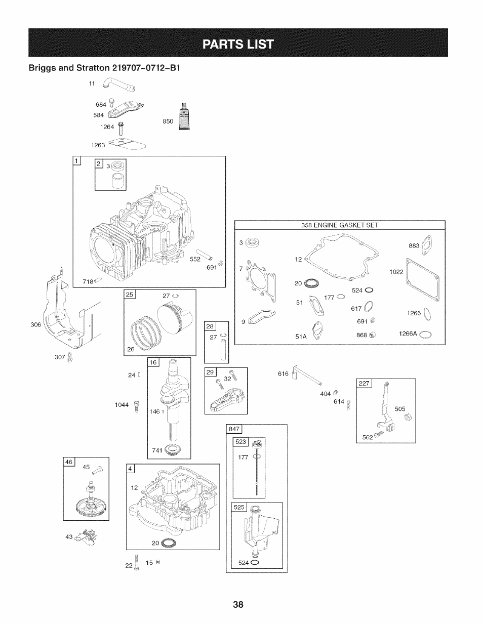 Parts list | Craftsman 247.889980 User Manual | Page 38 / 76