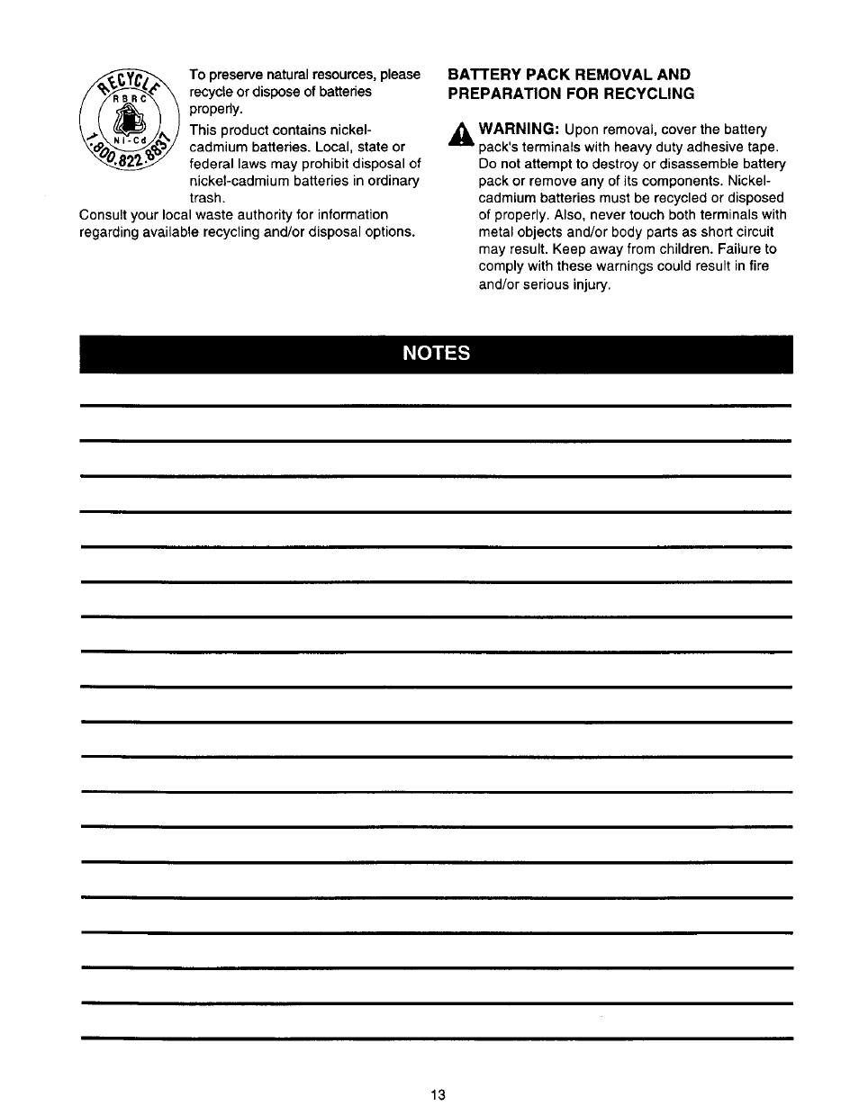 Battery pack removal and preparation for recycling | Craftsman 973.111471 User Manual | Page 13 / 16