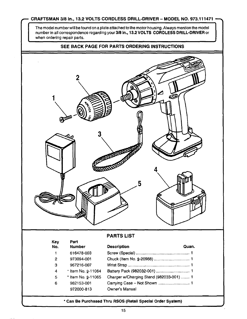 Parts list | Craftsman 973.111471 User Manual | Page 15 / 16