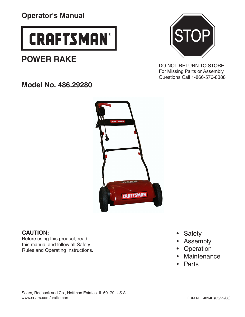 Craftsman POWER RAKE 486.2928 User Manual | 12 pages