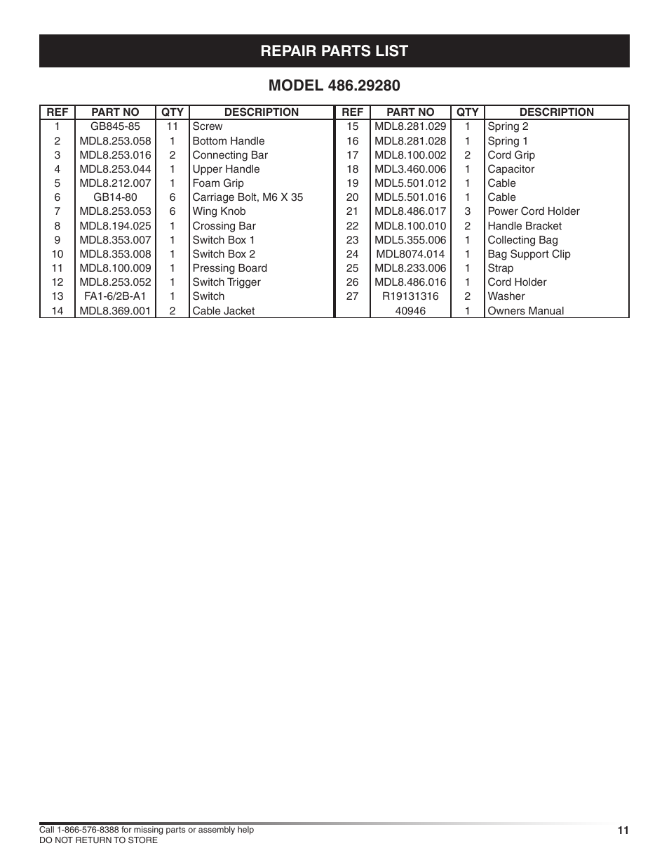 Craftsman POWER RAKE 486.2928 User Manual | Page 11 / 12
