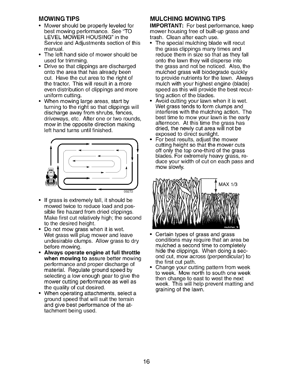 Mowing tips | Craftsman 917.273390 User Manual | Page 16 / 56