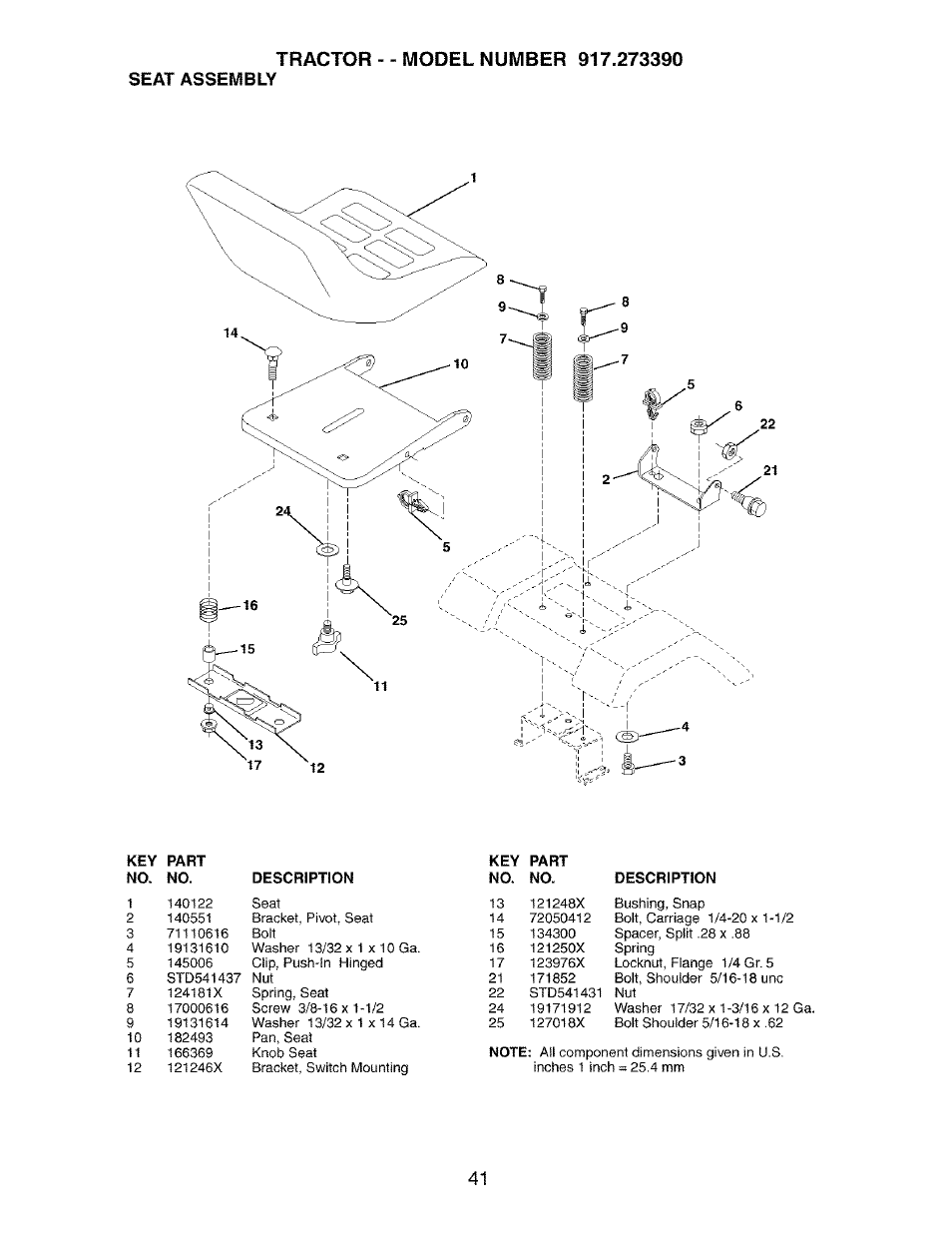 Seat assembly | Craftsman 917.273390 User Manual | Page 41 / 56