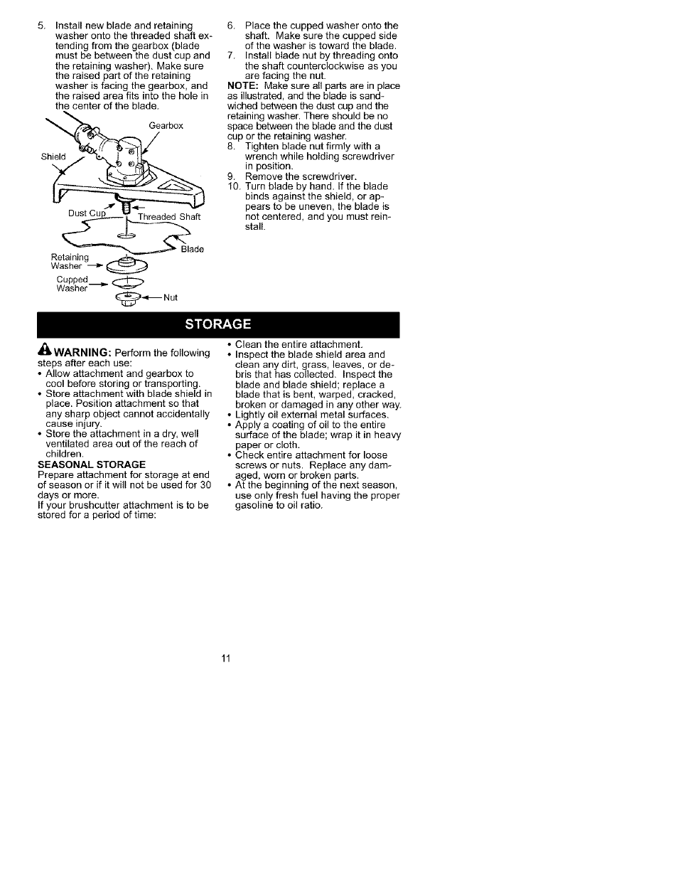 Storage | Craftsman 358.792430 User Manual | Page 11 / 22