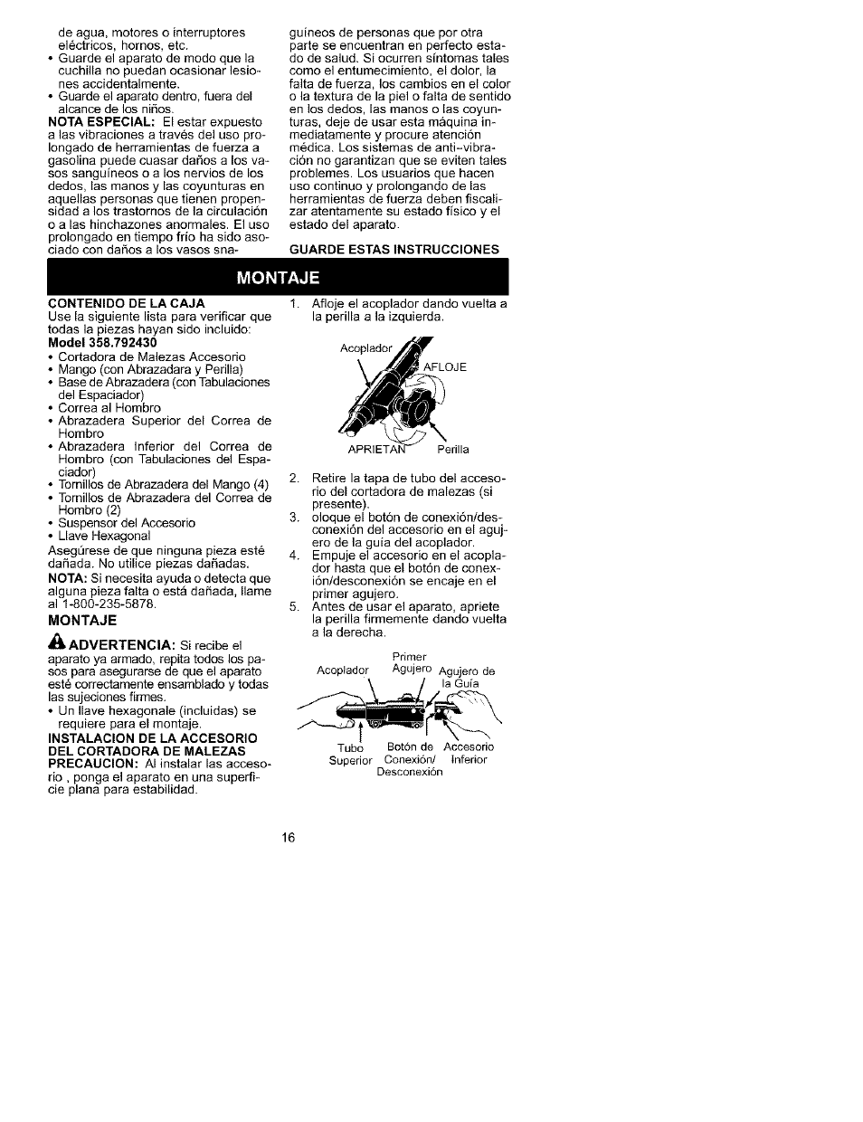Montaje | Craftsman 358.792430 User Manual | Page 15 / 22