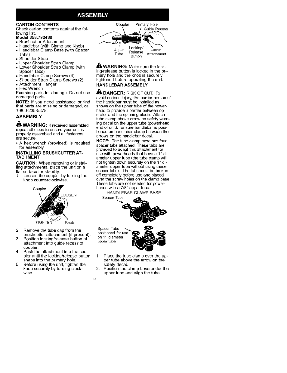 Assembly | Craftsman 358.792430 User Manual | Page 5 / 22