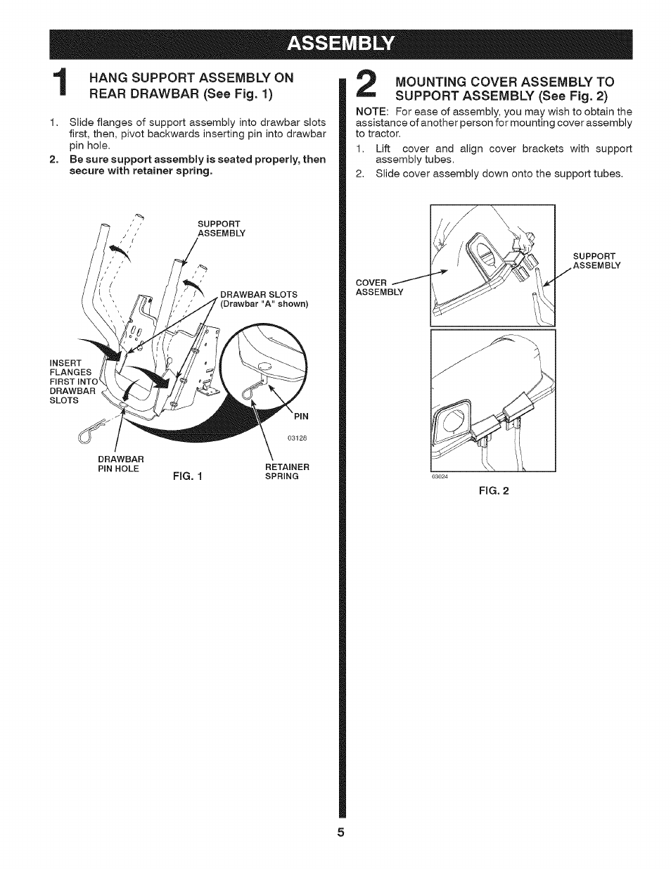 Assembly, Mounting cover assembly to support assembly, Fig. 2) | Craftsman 917.24899 User Manual | Page 5 / 13