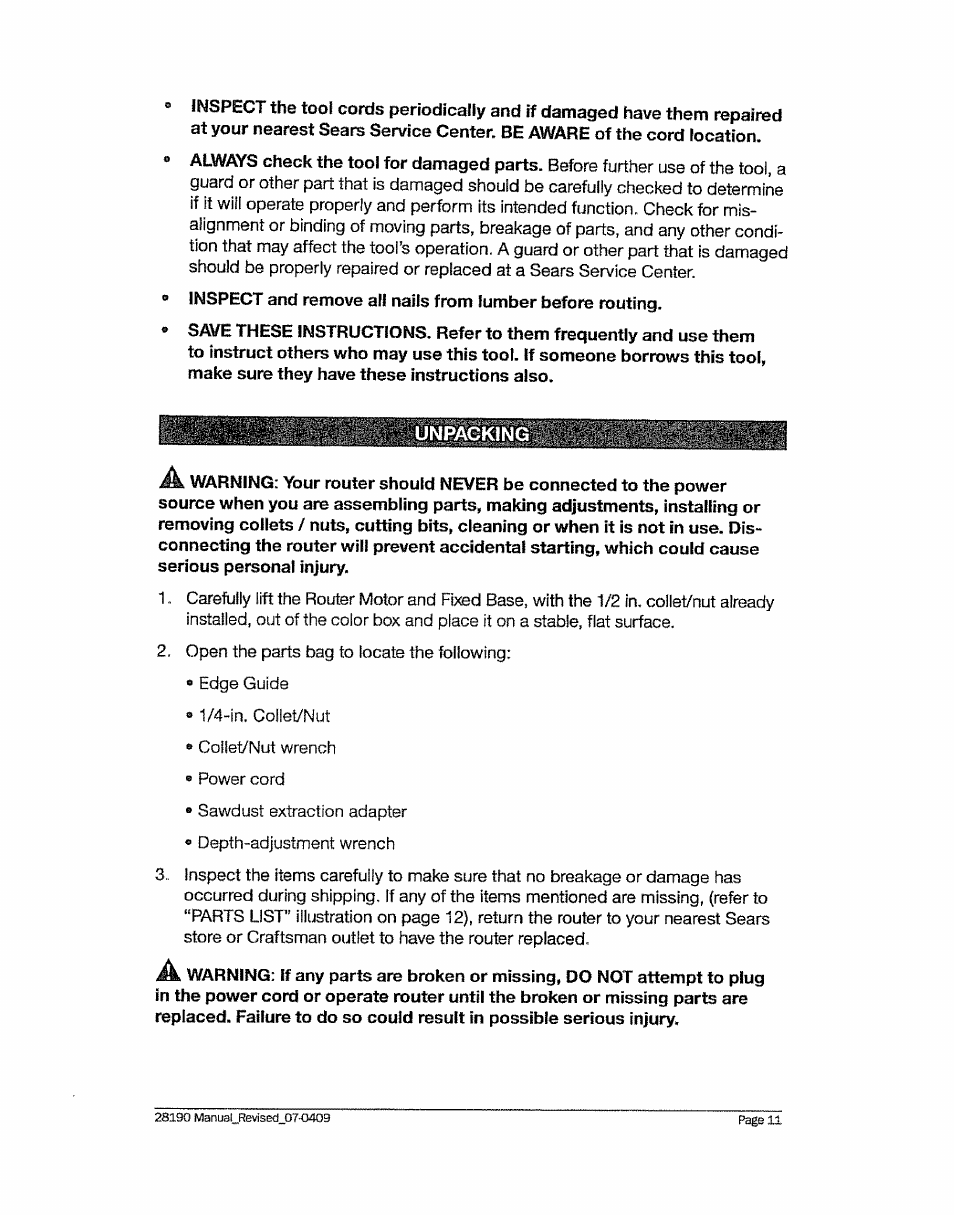 Craftsman 320.28190 User Manual | Page 11 / 44