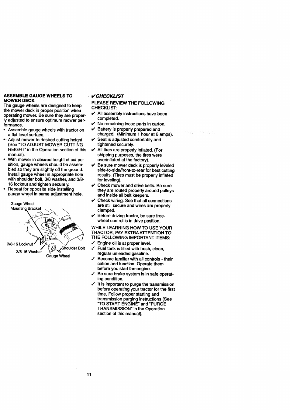 Y'checklist | Craftsman 917.271110 User Manual | Page 11 / 60